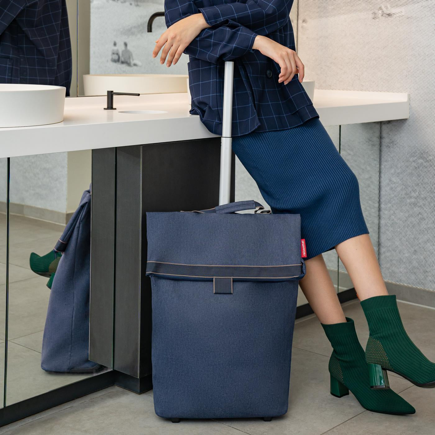 trolley M herringbone dark blue trolley M Reisenthel